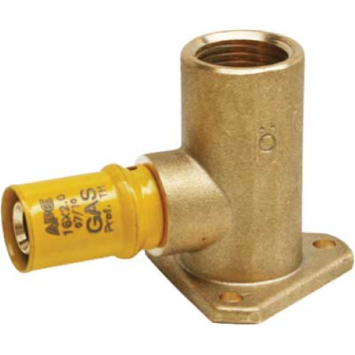 RACCORDO A PRESSARE CURVO FEMMINA CON FLANGIA PER GAS 20 x 1/2