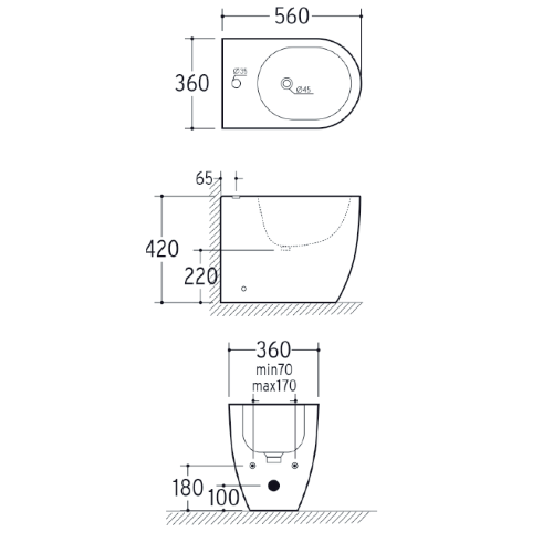 Bidet a Pavimento Filo Parete New One 56 cm Monoforo