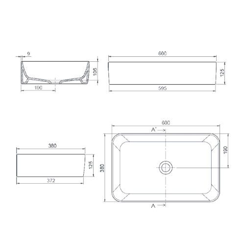 Lavabo da Appoggio Rettangolare ONE SFR 60x38 cm