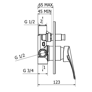 MISCELATORE INCASSO DOCCIA CON DEVIATORE T-ONE – Teorema