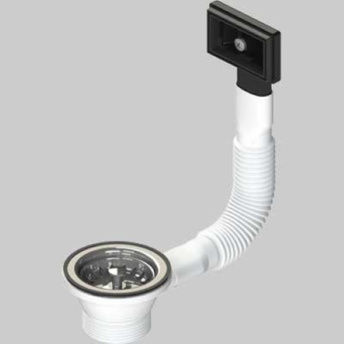 PILETTA PER LAVELLI INOX E SINTETICI CON TROPPO PIENO RETTANGOLARE E TAPPO CESTELLO - Ø 70- 11/2