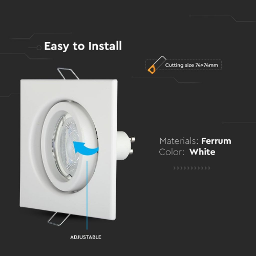 PORTAFARETTO LED DA INCASSO QUADRATO GU10 COLORE BIANCO – V-TAC VT-7227SQ-WH (SKU 3472)