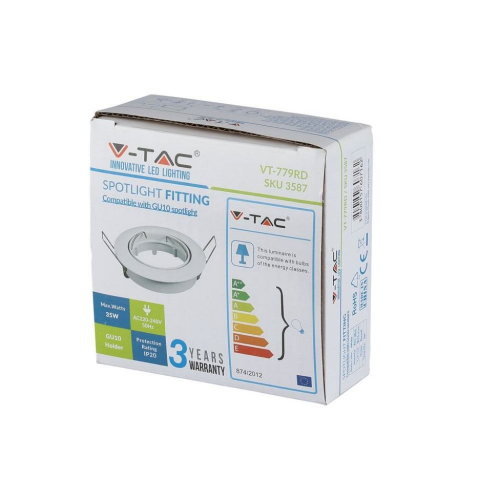 PORTAFARETTO LED DA INCASSO ROTONDO GU10/GU5.3 (MR16) COLORE BIANCO ORIENTABILE – V-TAC