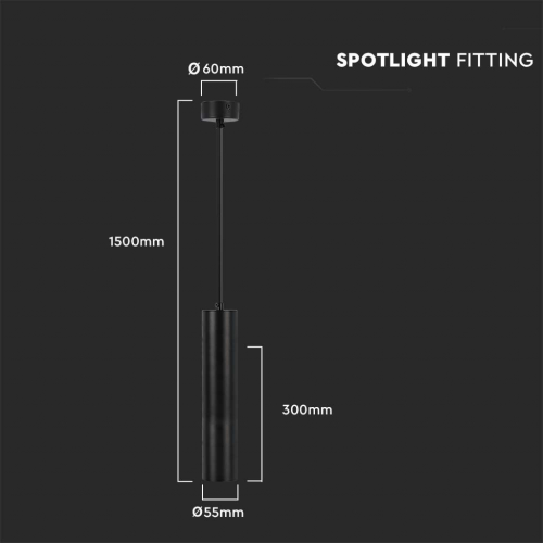 LAMPADA A SOSPENSIONE 1×GU10 NERO D:60×300 mm – V-TAC VT-976