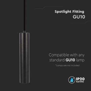 LAMPADA A SOSPENSIONE 1×GU10 NERO D:60×300 mm – V-TAC VT-976