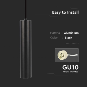 LAMPADA A SOSPENSIONE 1×GU10 NERO D:60×300 mm – V-TAC VT-976
