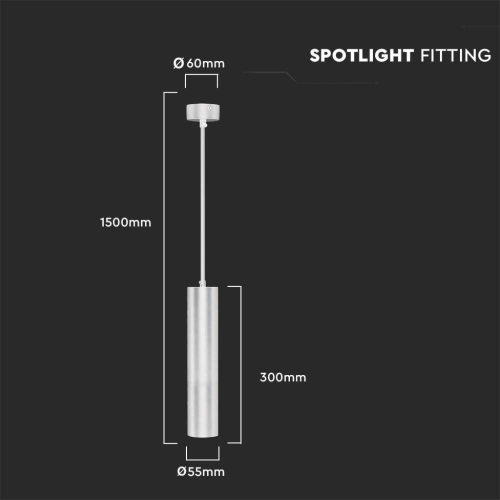 LAMPADA A SOSPENSIONE 1×GU10 COLORE BIANCO D:60×300 MM – V-TAC VT-976