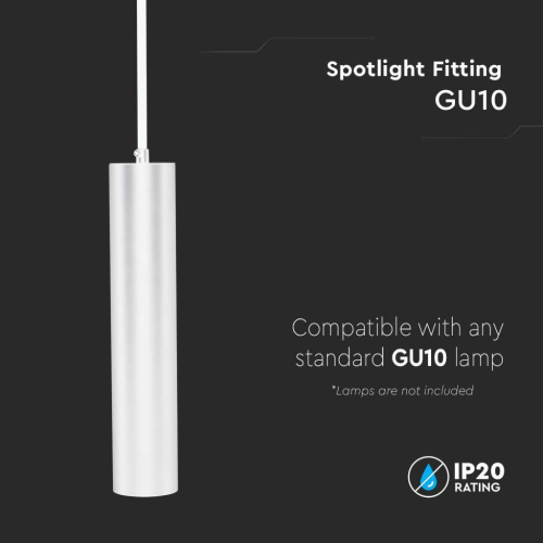 LAMPADA A SOSPENSIONE 1×GU10 COLORE BIANCO D:60×300 MM – V-TAC VT-976