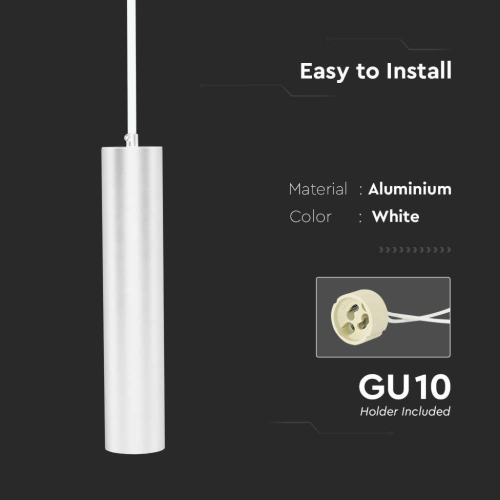 LAMPADA A SOSPENSIONE 1×GU10 COLORE BIANCO D:60×300 MM – V-TAC VT-976