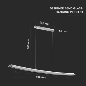 LAMPADARIO LED A SOSPENSIONE CURVO 18W IN METALLO CROMATO CON COPERTURA IN VETRO 4000K – V-TAC VT-7020
