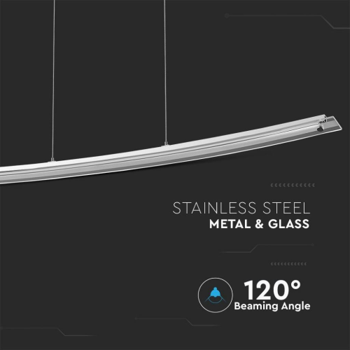LAMPADARIO LED A SOSPENSIONE CURVO 18W IN METALLO CROMATO CON COPERTURA IN VETRO 4000K – V-TAC VT-7020