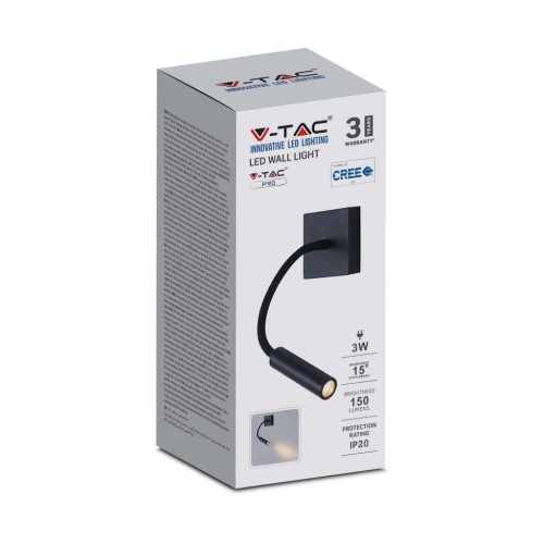 APPLIQUE DA PARETE LED 3W NERA 3000K – V-TAC VT-2903