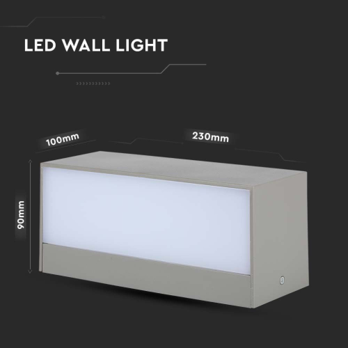 LAMPADA LED DA MURO RETTANGOLARE 12W DOPPIO FASCIO LUMINOSO COLORE GRIGIO 3000K IP65 – V-TAC VT-8057