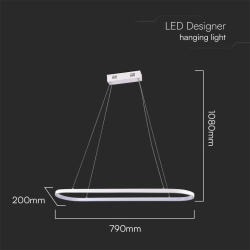 LAMPADARIO LED A SOSPENSIONE 24W IN METALLO COLORE BIANCO 3000K – V-TAC VT-7825