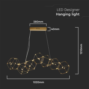 LAMPADARIO LED A SOSPENSIONE 28W IN METALLO DAL DESIGN MODERNO COLORE ORO 3000K – V-TAC VT-7918