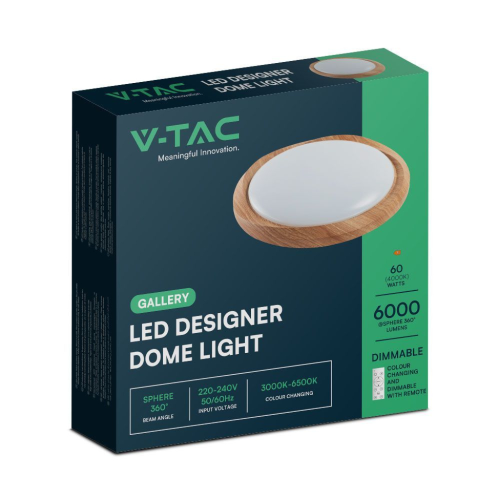 PLAFONIERA LED 60W ROTONDA CON TELECOMANDO CCT 3in1 DIMMERABILE 3000–6500 K Ø 492 mm COVER LEGNO – V-TAC VT-8559