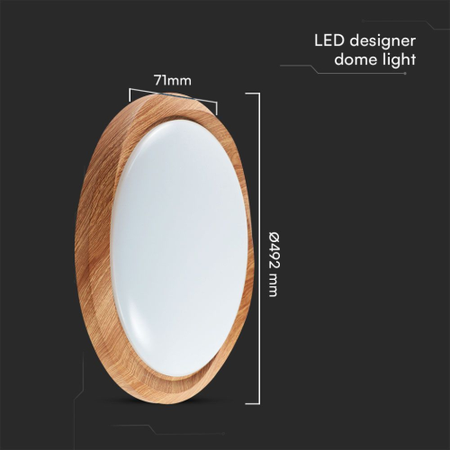 PLAFONIERA LED 60W ROTONDA CON TELECOMANDO CCT 3in1 DIMMERABILE 3000–6500 K Ø 492 mm COVER LEGNO – V-TAC VT-8559