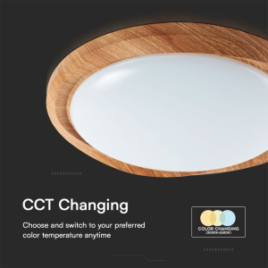 PLAFONIERA LED 60W ROTONDA CON TELECOMANDO CCT 3in1 DIMMERABILE 3000–6500 K Ø 492 mm COVER LEGNO – V-TAC VT-8559