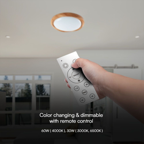 PLAFONIERA LED 60W ROTONDA CON TELECOMANDO CCT 3in1 DIMMERABILE 3000–6500 K Ø 492 mm COVER LEGNO – V-TAC VT-8559