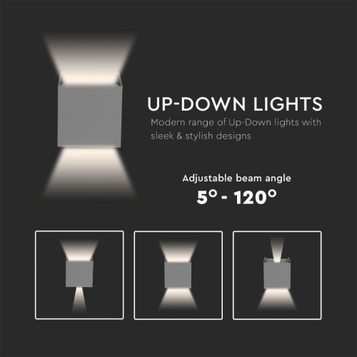 LAMPADA LED DA MURO DOPPIO LED COB 5W 140LM/W GRIGIA REGOLABILE 3000K IP65 – V-TAC VT-759-G