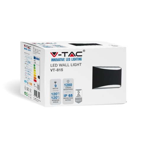 LAMPADA LED DA MURO CHIP BRIDGELUX 9W DOPPIO FASCIO LUMINOSO COLORE NERO 4000K IP65 – V-TAC VT-815