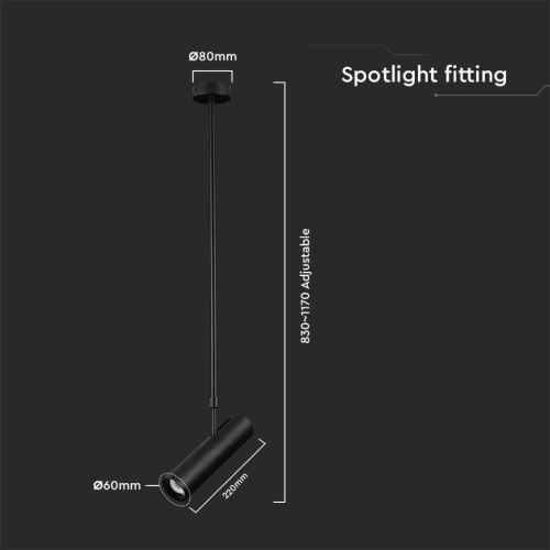 PORTAFARETTO LED A SOSPENSIONE GU10 IN ALLUMINIO NERO Ø 60 × 220 MM – V-TAC VT-7900-B