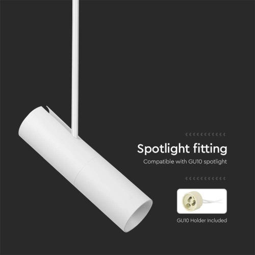 PORTAFARETTO LED A SOSPENSIONE GU10 CORPO IN ALLUMINIO BIANCO Ø 60 × 220 MM – V-TAC VT-7900-W