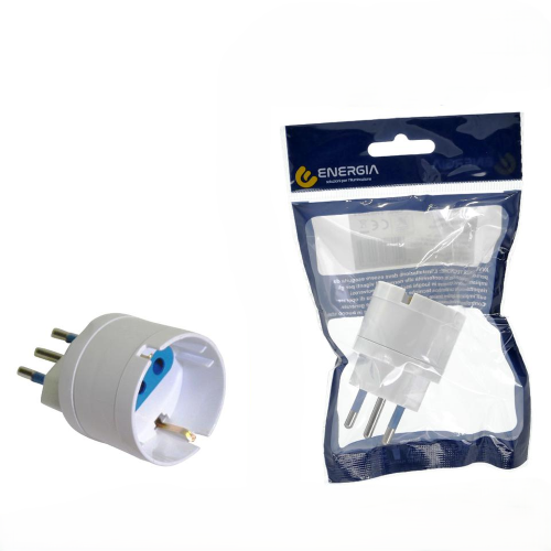 ADATTATORE CON SPINA 10A 2P+T, 1PRESA 10A 2P+T, BIANCO