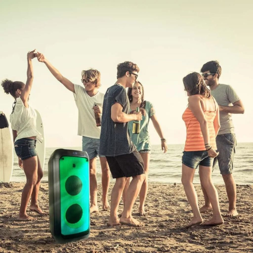 40W RECHARGEABLE SPEAKER WITH ONE WIRED MICROPHONE RF CONTROL & HANDLE 2*8 INCH