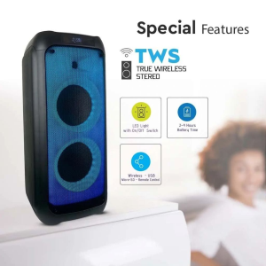 40W RECHARGEABLE SPEAKER WITH ONE WIRED MICROPHONE RF CONTROL & HANDLE 2*8 INCH