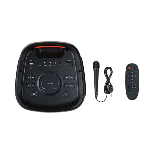 40W RECHARGEABLE SPEAKER WITH ONE WIRED MICROPHONE RF CONTROL & HANDLE 2*8 INCH