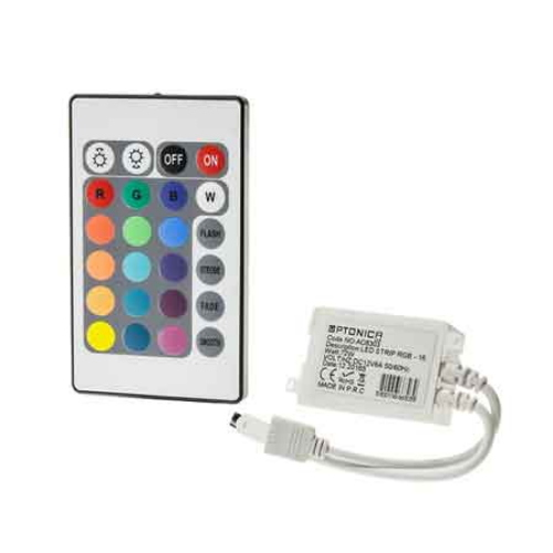 ALIMENTATORE E CONTROLLER PER STRISCE LED RGB 16 BOTTONI TENSIONE USCITA 12/24V IP20