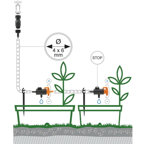 KIT IRRIGAZIONE GOCCIA A GOCCIA PER 12 VASI CON 20 METRI DI TUBO CAPILLARE