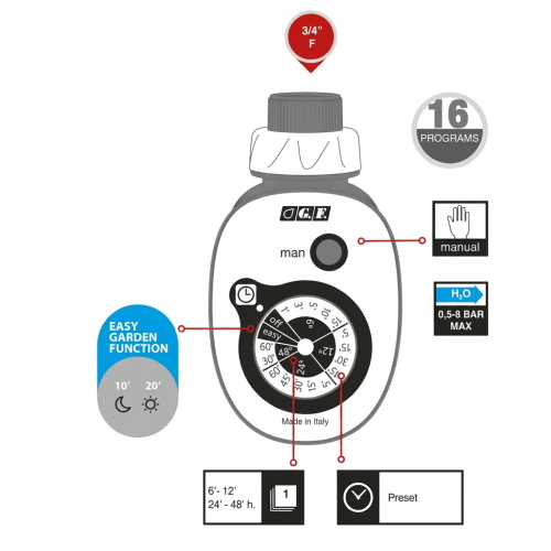 PROGRAMMATORE ELETTRONICO PER IRRIGAZIONE GF16 EASY ATTACCO 3/4"