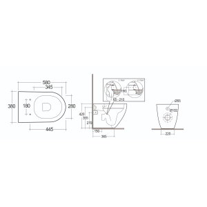 VASO DES FILO MURO TRASLATO RIMLESS 58 CM (DA 65 A 210 MM) SCARICO MULTI - FISSAGGI NASCOSTI