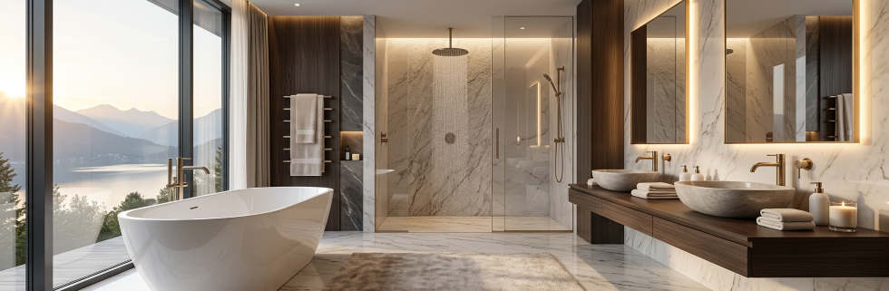 Ambiente bagno con doccia e vasca per relax e benessere